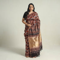 Brown - Chanderi Silk Block Printed Ajrakh Saree 06