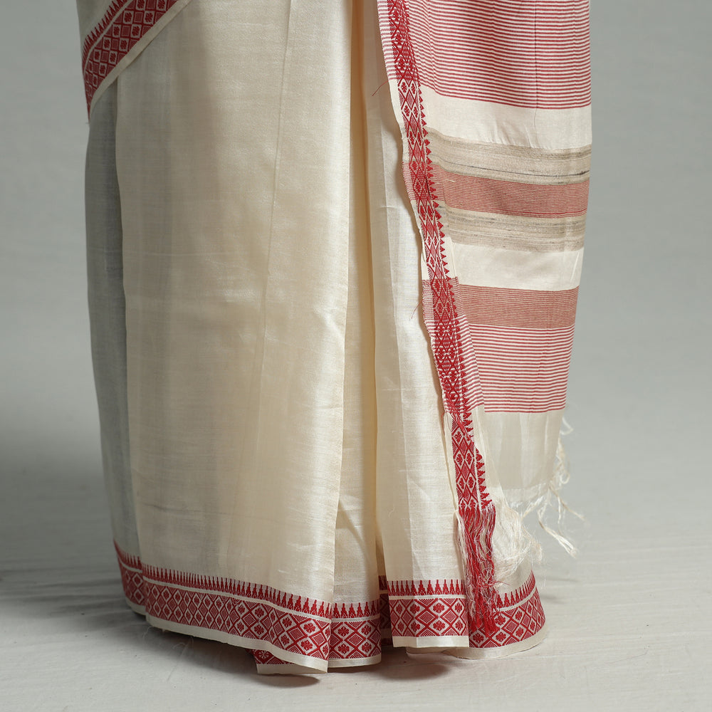 White - Traditional Vidarbha Tussar Silk Handloom Saree with Woven Border 36