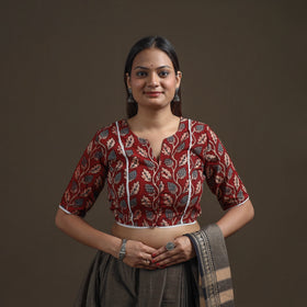 Ajrakh Hand Block Print Natural Dyed Cotton Readymade Blouse with Lace Work 05