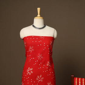 Red - 3pc cotton kutch batik dress material 02 - handcrafted