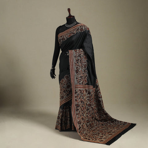 Black - bengal hand embroidery bangalore silk handloom