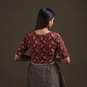 Ajrakh Hand Block Print Natural Dyed Cotton Readymade Blouse with Lace Work 05