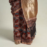 Brown - Chanderi Silk Block Printed Ajrakh Saree 06