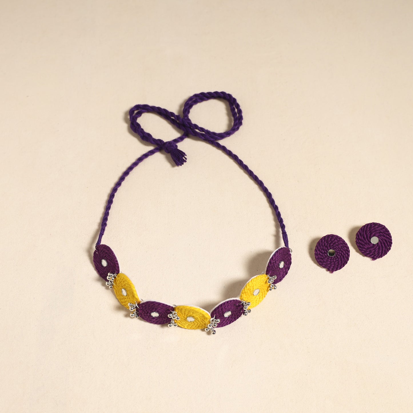 Navratri Special! Purple Thread Ghungroo & Mirror Work Necklace Set