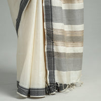 White - Traditional Vidarbha Tussar Silk Handloom Saree with Woven Border 37