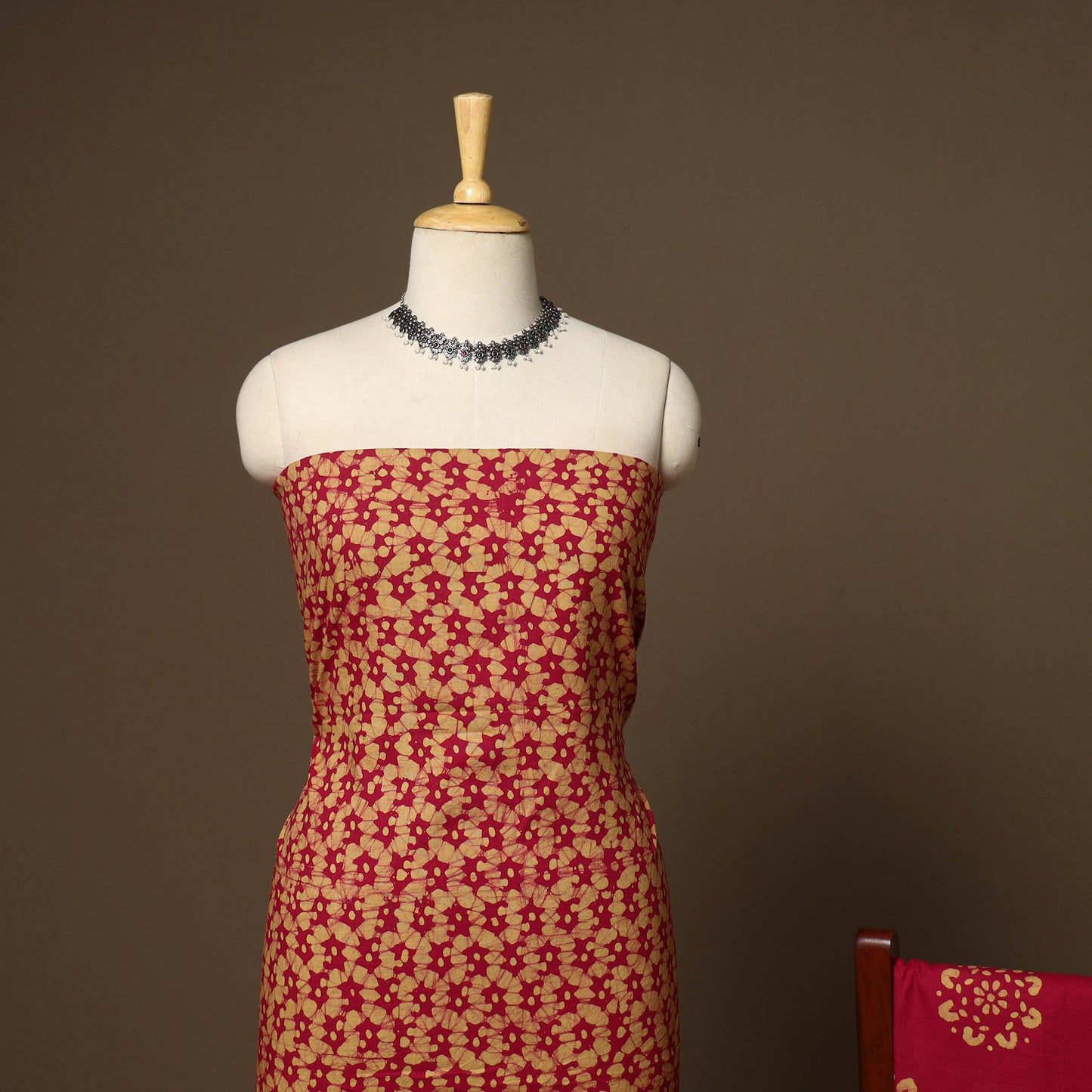 Red - 3pc cotton kutch batik dress material 03 - handcrafted