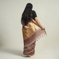 Brown - Chanderi Silk Block Printed Ajrakh Saree 07