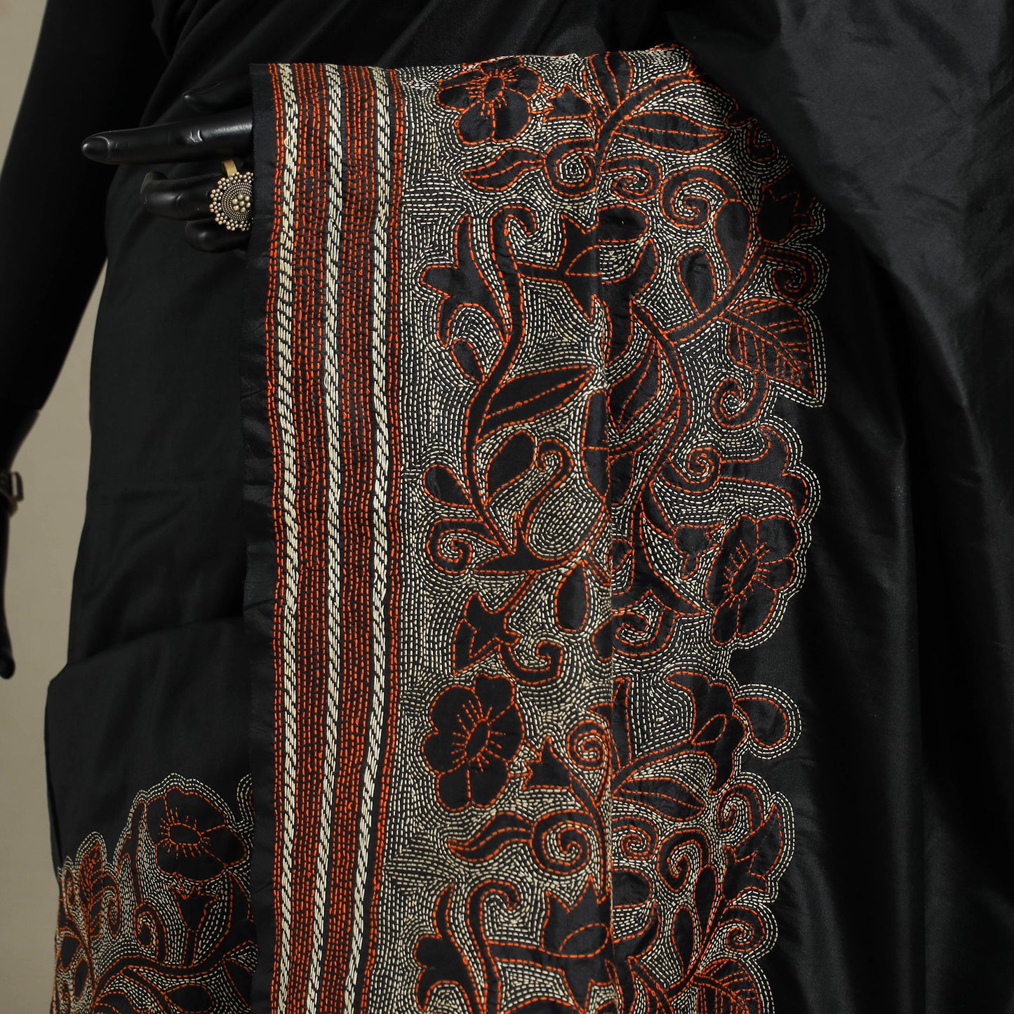Black - bengal hand embroidery bangalore silk handloom