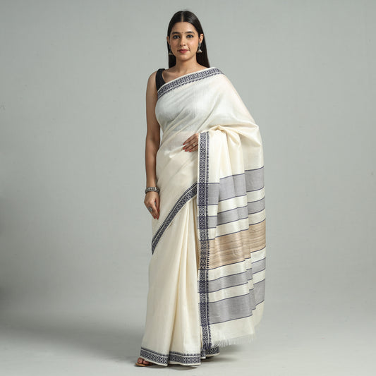 White - Vidarbha Pure Tussar Silk Handloom Saree 38