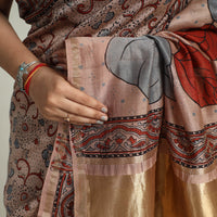 Brown - Chanderi Silk Block Printed Ajrakh Saree 07