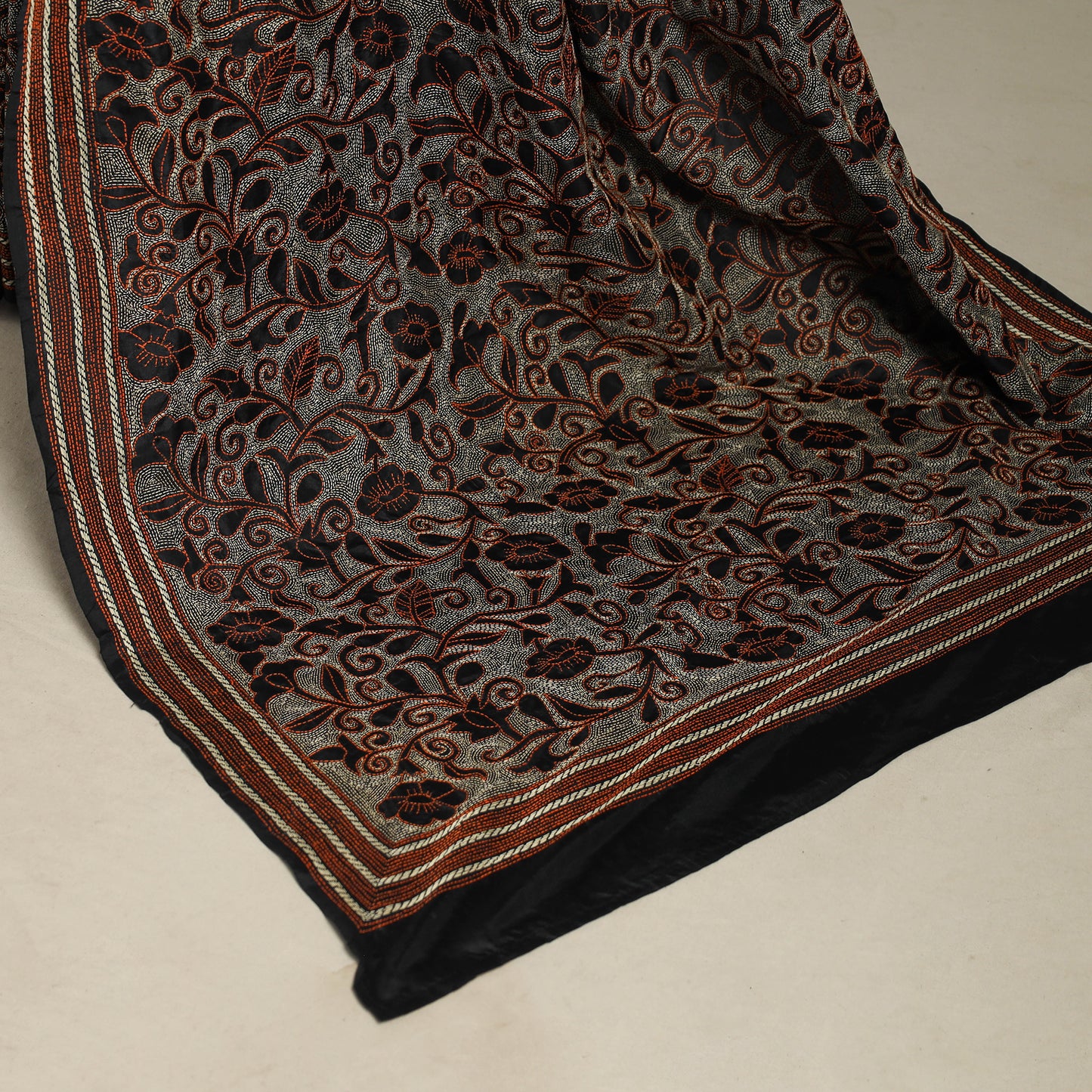 Black - bengal hand embroidery bangalore silk handloom