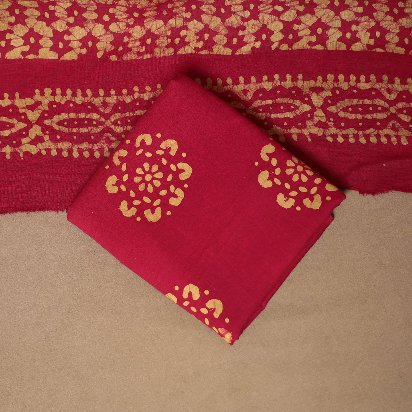 Red - 3pc cotton kutch batik dress material 03 - handcrafted