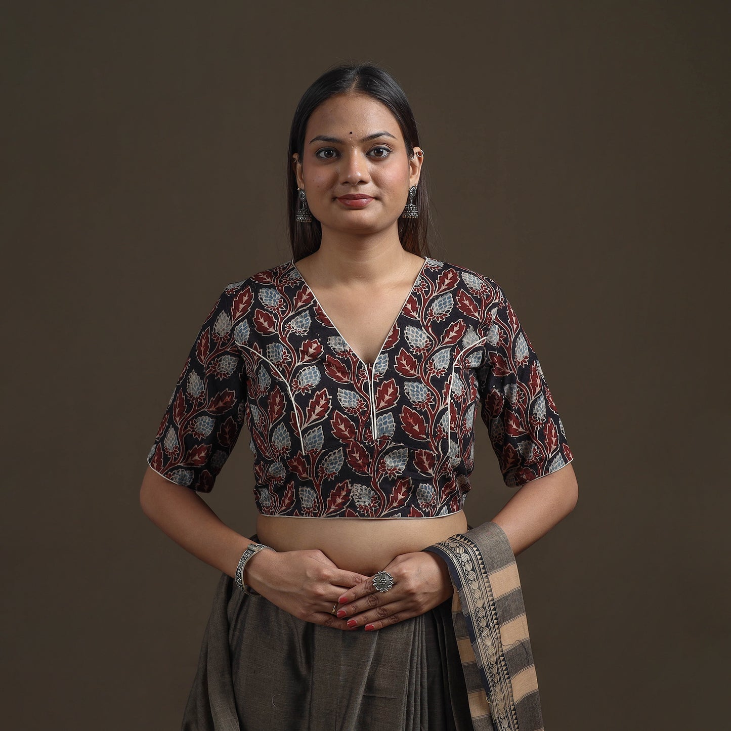 Ajrakh Hand Block Print Natural Dyed Cotton Readymade Blouse 12