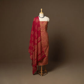 Red - 3pc cotton kutch batik dress material 03 - handcrafted