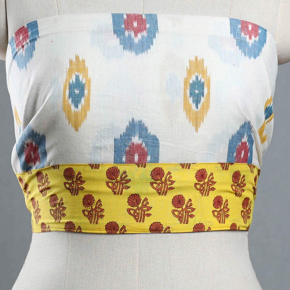 White - Cotton Pochampally Ikat Blouse Piece 61