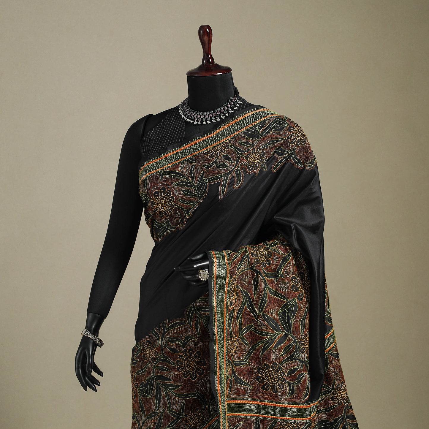 Black - bengal hand embroidery bangalore silk handloom