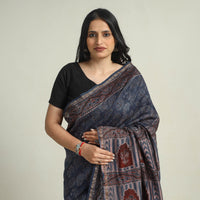 Blue - Chanderi Silk Block Printed Ajrakh Saree 08