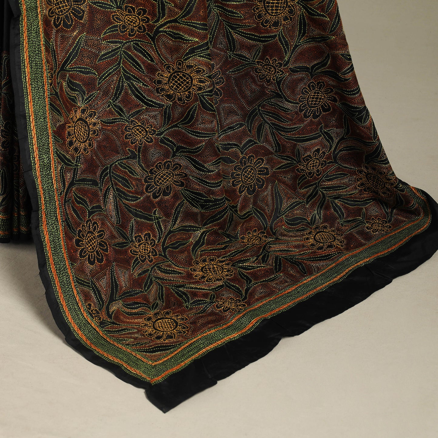 Black - bengal hand embroidery bangalore silk handloom