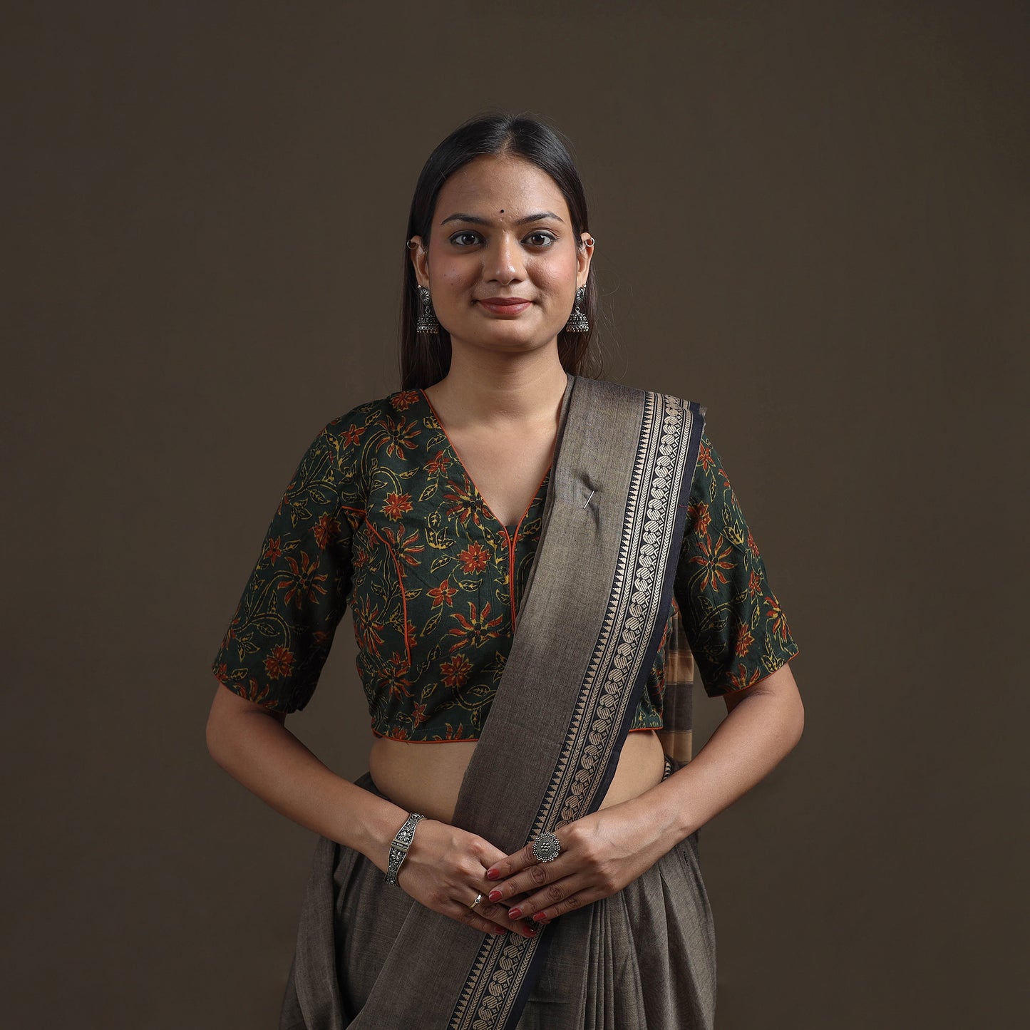 Ajrakh Hand Block Print Natural Dyed Cotton Readymade Blouse 11