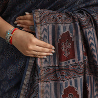 Blue - Chanderi Silk Block Printed Ajrakh Saree 08