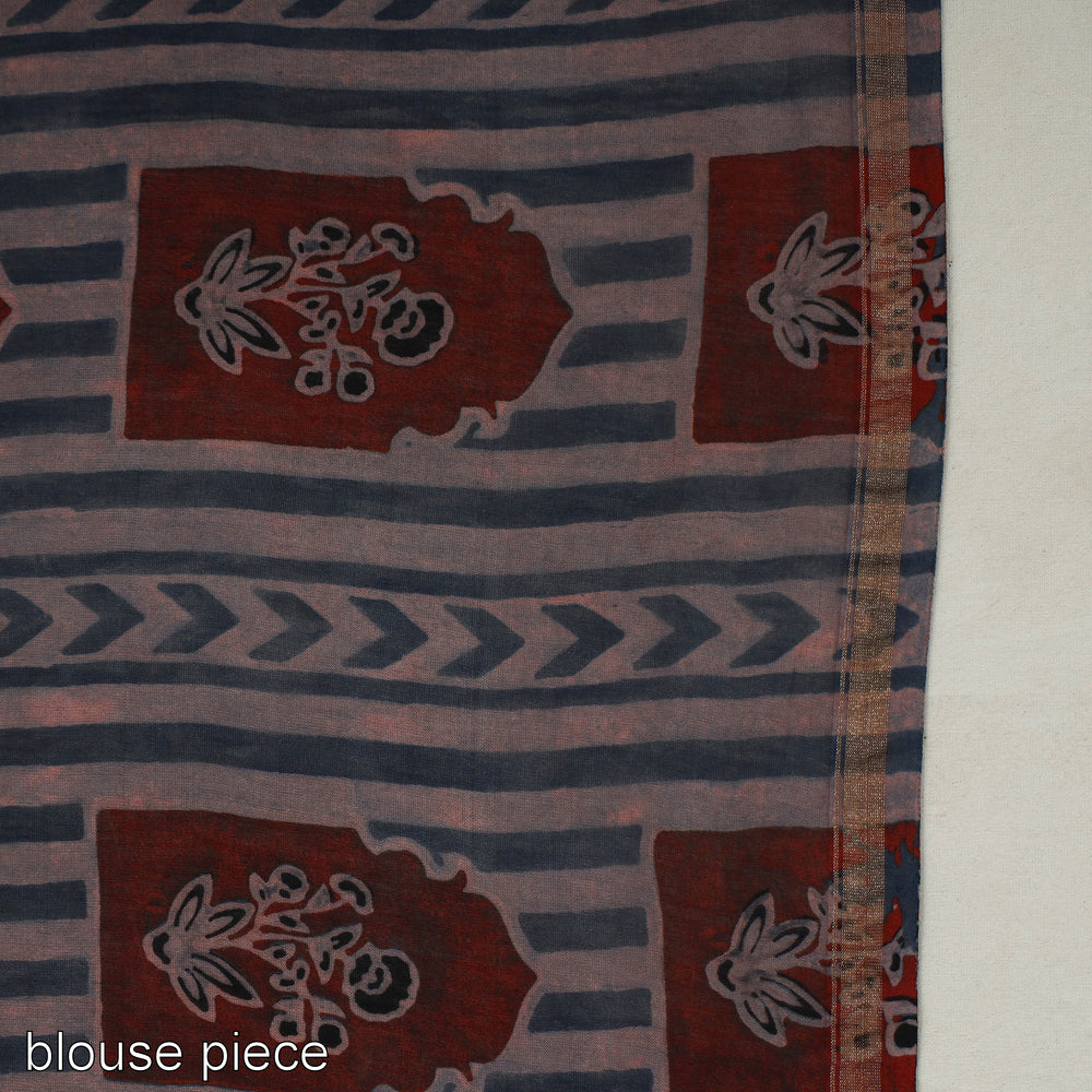 Blue - Chanderi Silk Block Printed Ajrakh Saree 08