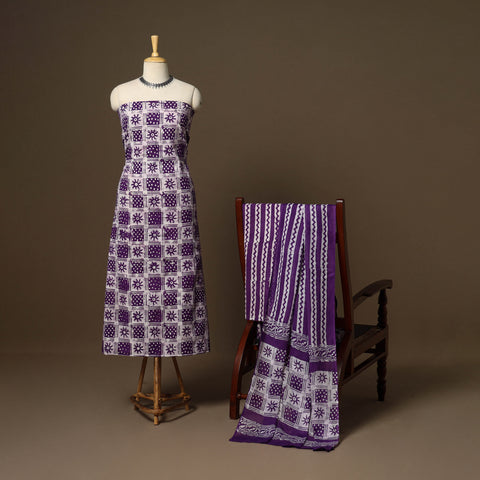Purple - 3pc cotton kutch batik dress material 05