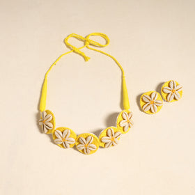 Navratri Special! Yellow Thread & Shell Work Necklace Set