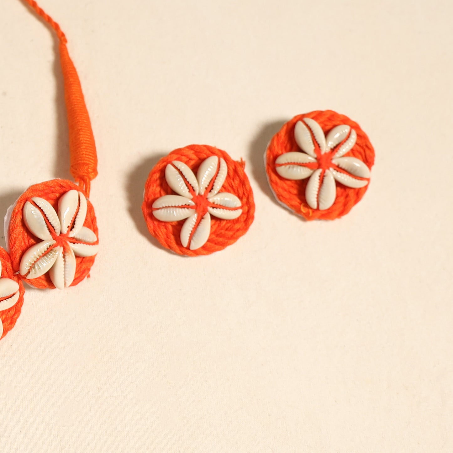 Navratri Special! Orange Thread & Shell Work Necklace Set