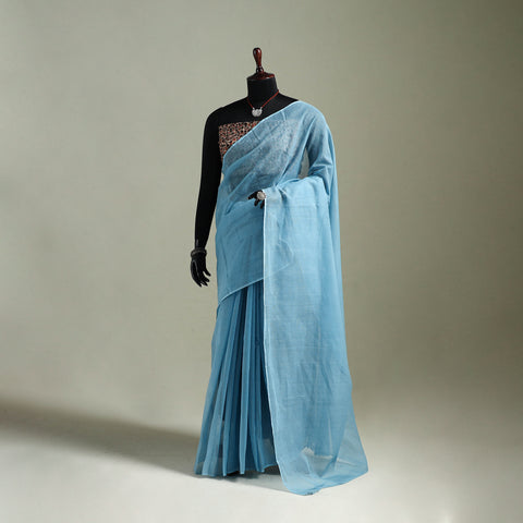 Blue - Nazaakat Kota Doria Cotton Plain Saree with Blouse & Jewellery Set 52