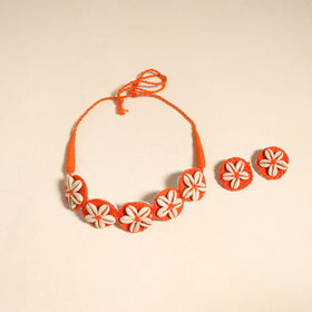 Navratri Special! Orange Thread & Shell Work Necklace Set