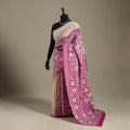 Pink - bengal hand embroidery tussar silk handloom kantha
