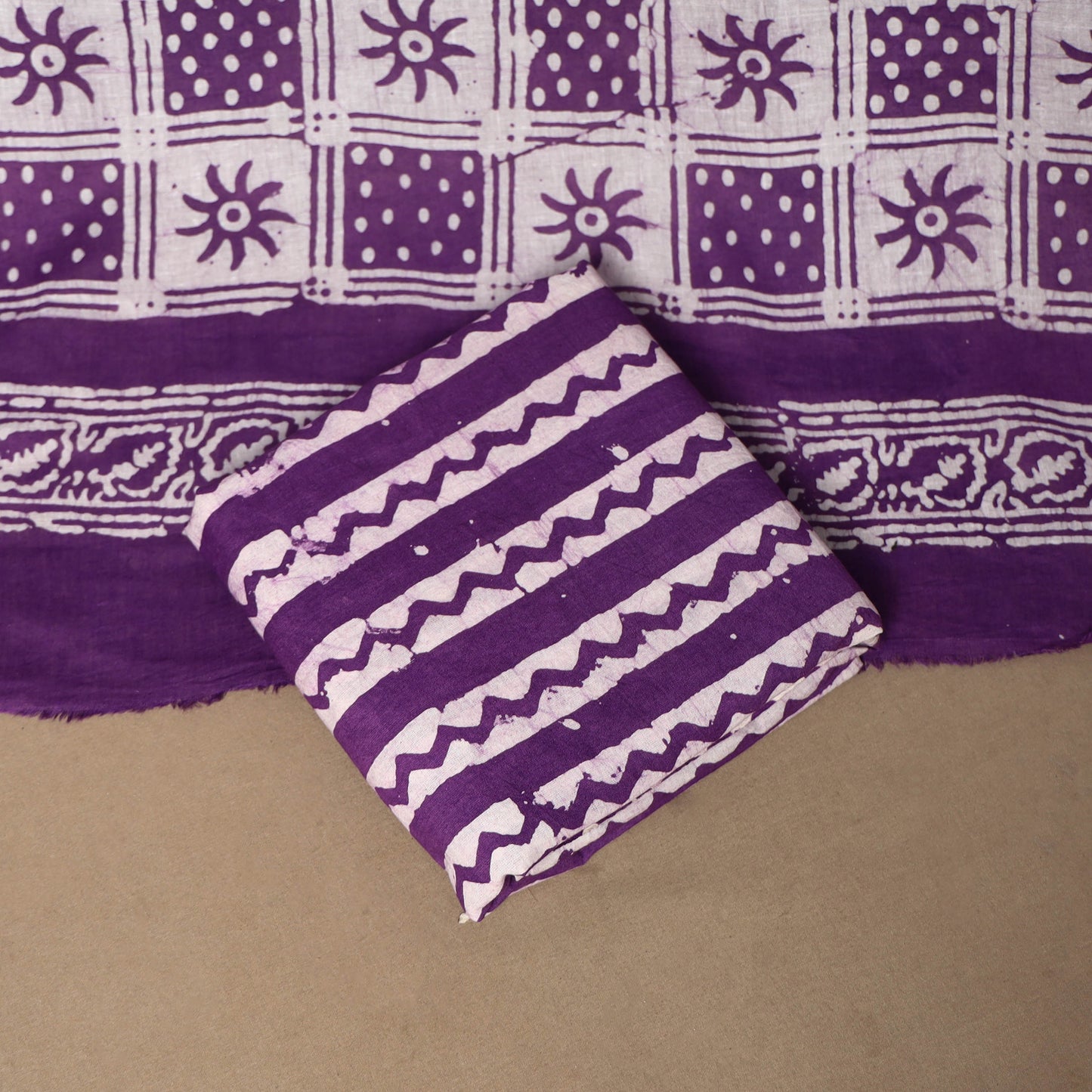 Purple - 3pc cotton kutch batik dress material 05