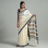 White - Traditional Vidarbha Tussar Silk Handloom Saree with Woven Border 40