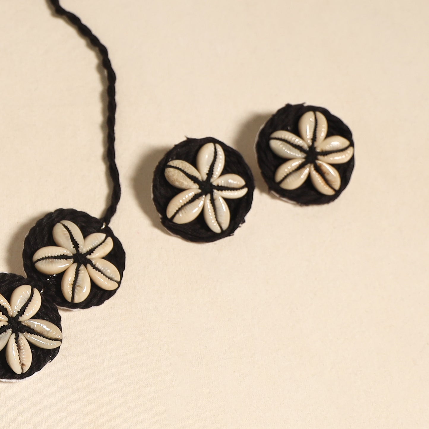 Navratri Special! Black Thread & Shell Work Necklace Set