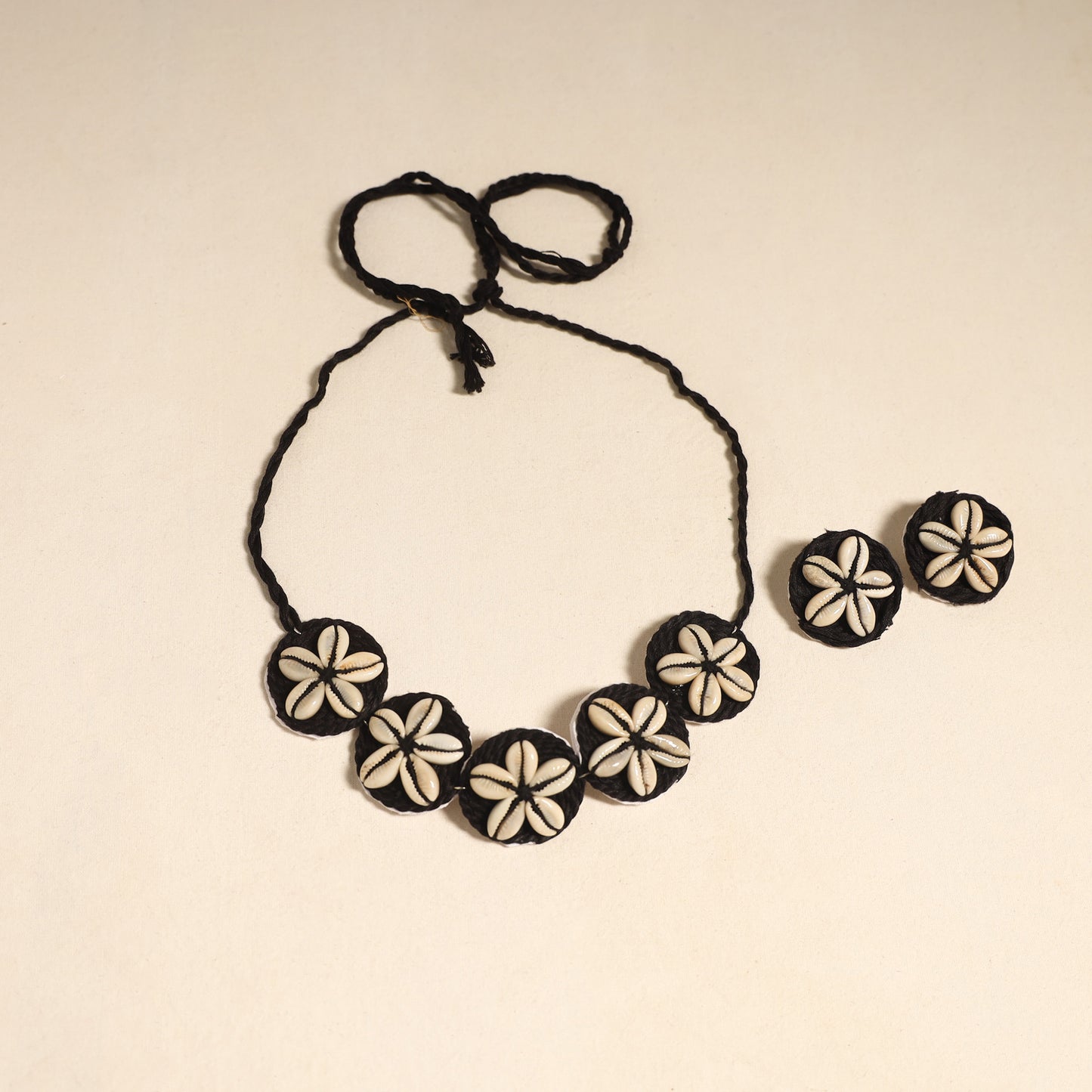Navratri Special! Black Thread & Shell Work Necklace Set