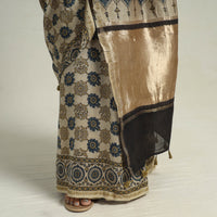 Beige - Chanderi Silk Block Printed Ajrakh Saree 10