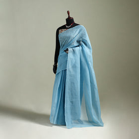 Blue - Nazaakat Kota Doria Cotton Plain Saree with Blouse & Jewellery Set 53