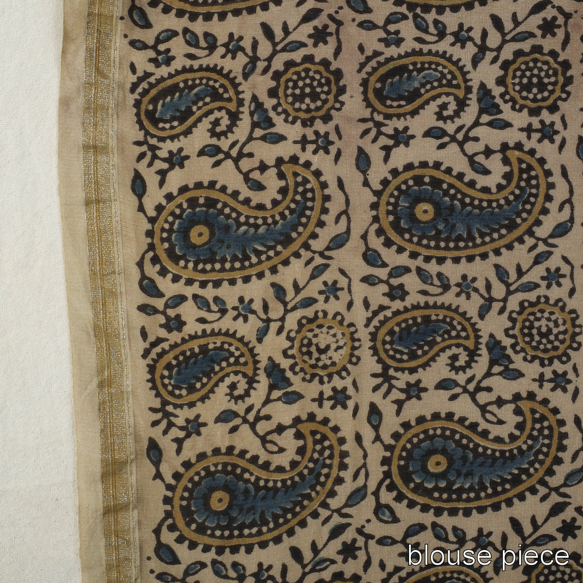 Beige - Chanderi Silk Block Printed Ajrakh Saree 10