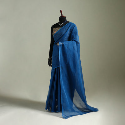 Blue - Nazaakat Kota Doria Cotton Plain Saree with Blouse & Jewellery Set 54