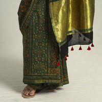 Green - Chanderi Silk Block Printed Ajrakh Saree 12