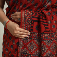 Red - Chanderi Silk Block Printed Ajrakh Saree 13