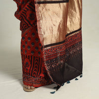 Red - Chanderi Silk Block Printed Ajrakh Saree 13