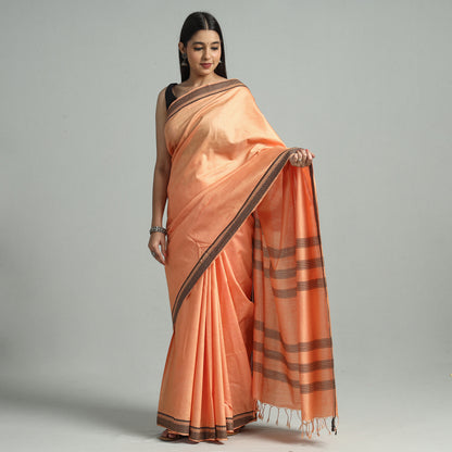 Peach - Traditional Vidarbha Tussar Silk Cotton Handloom Saree with Woven Border 43