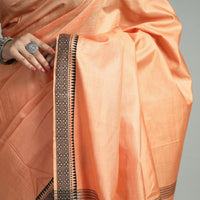 Peach - Traditional Vidarbha Tussar Silk Cotton Handloom Saree with Woven Border 43