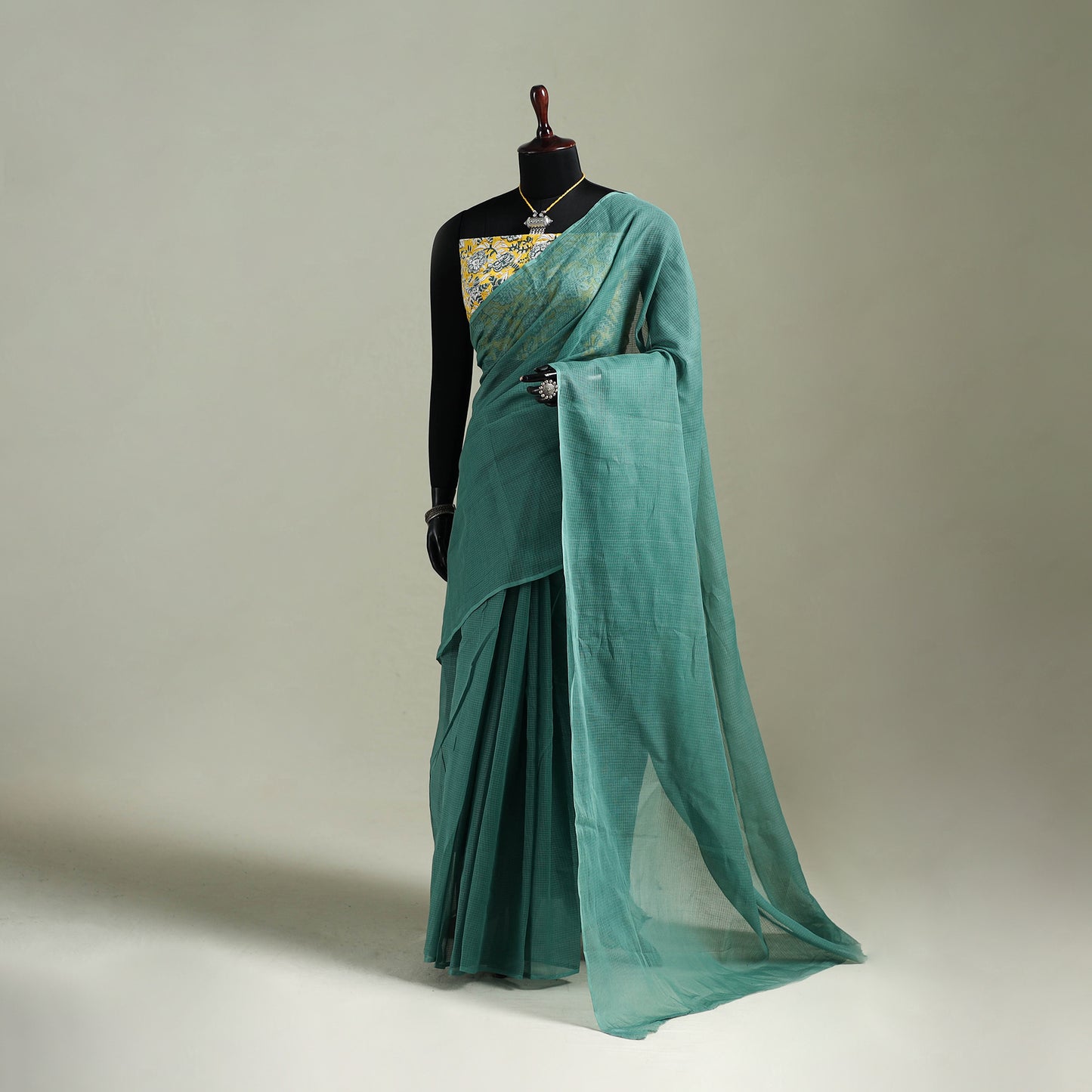 Green - Nazaakat Kota Doria Cotton Plain Saree with Blouse & Jewellery Set 56