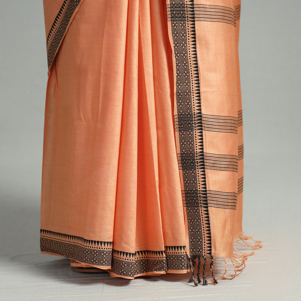 Peach - Traditional Vidarbha Tussar Silk Cotton Handloom Saree with Woven Border 43