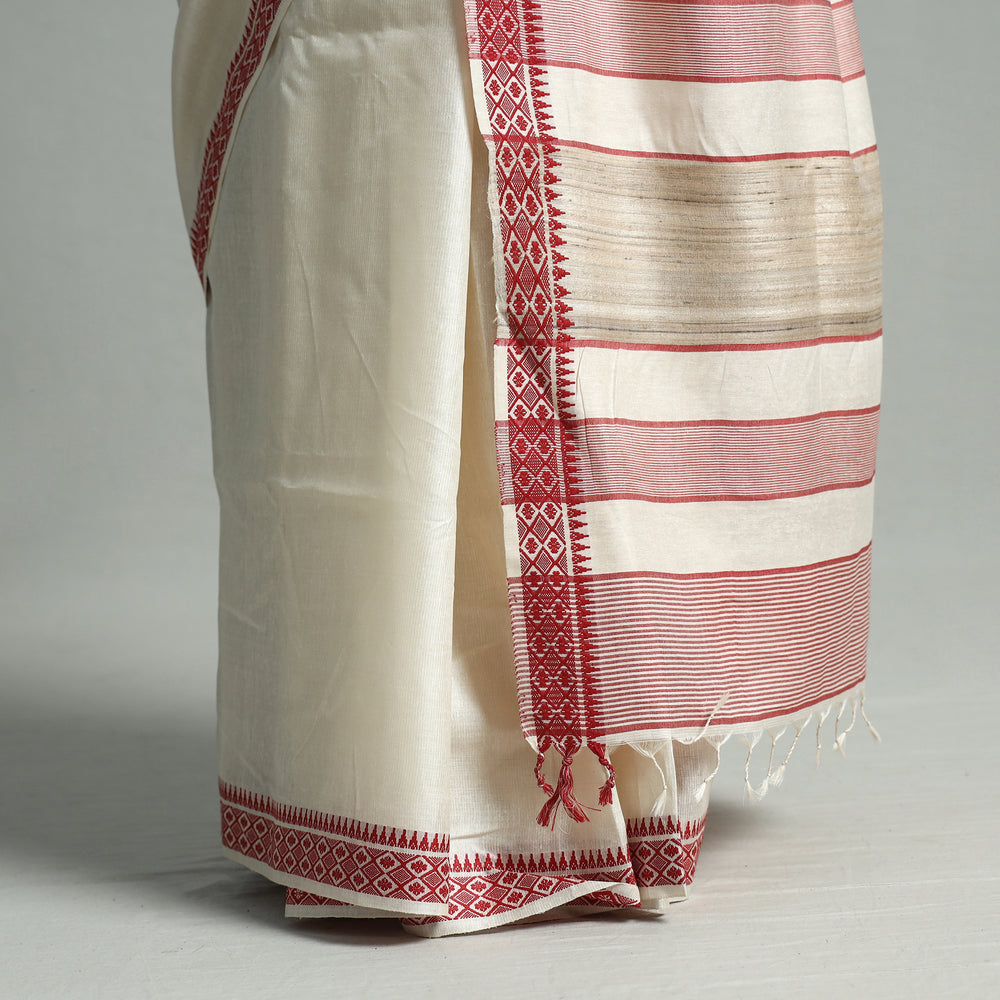 White - Traditional Vidarbha Tussar Silk Handloom Saree with Woven Border 44