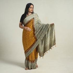 Ajrakh Bandhani Modal Silk Saree Oline in India 