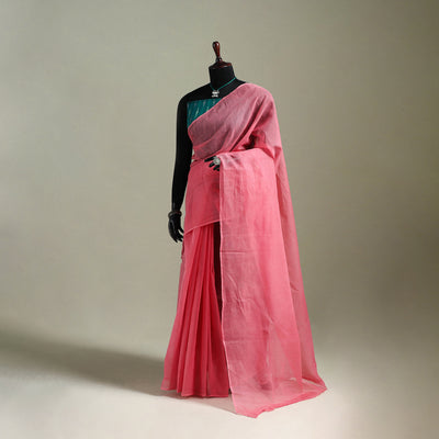 Pink - Nazaakat Kota Doria Cotton Plain Saree with Blouse & Jewellery Set 59