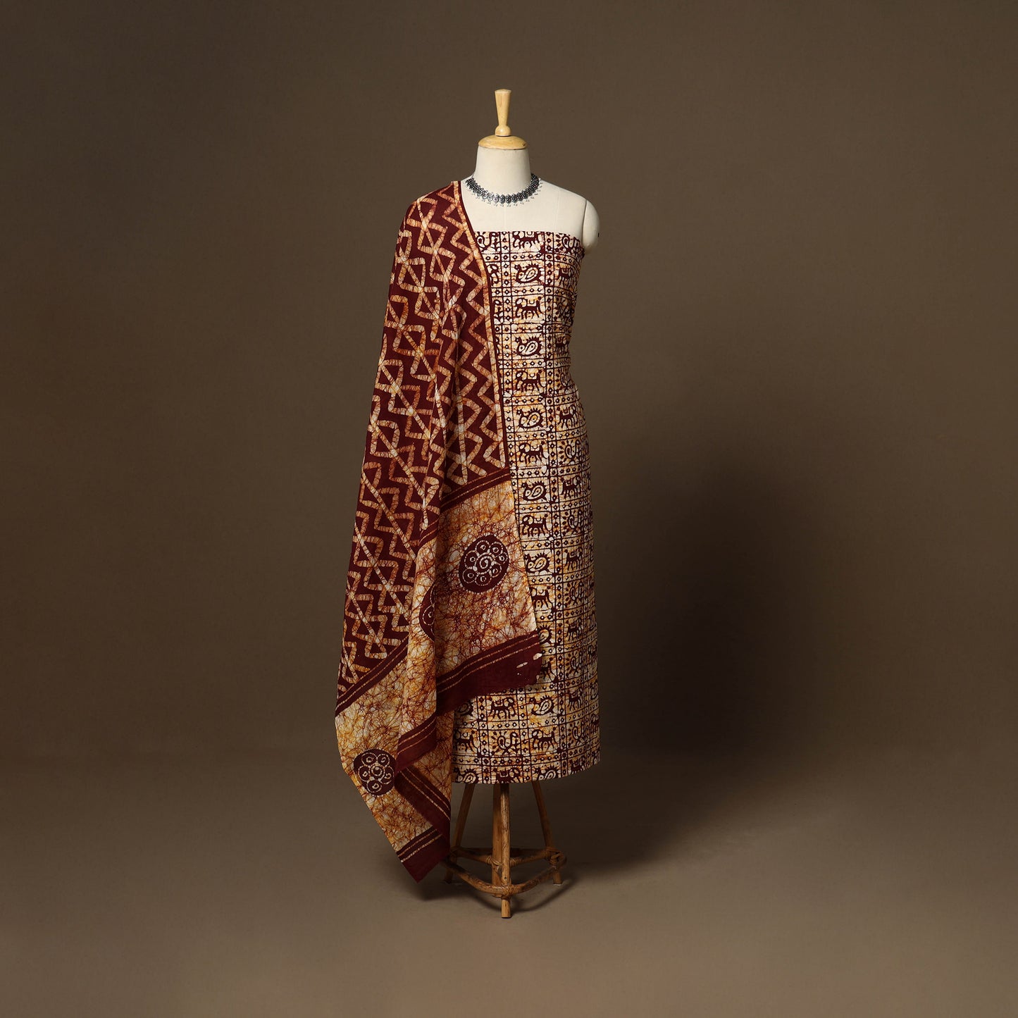 Maroon - 3pc cotton kutch batik dress material 14